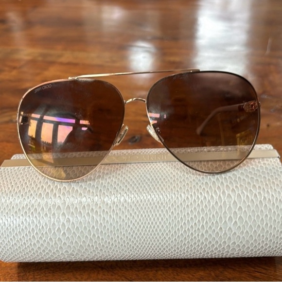 Jimmy Choo Accessories - Jimmy Choo Gold Frame Havana  Womens Aviator Sunglasses Case Oversized